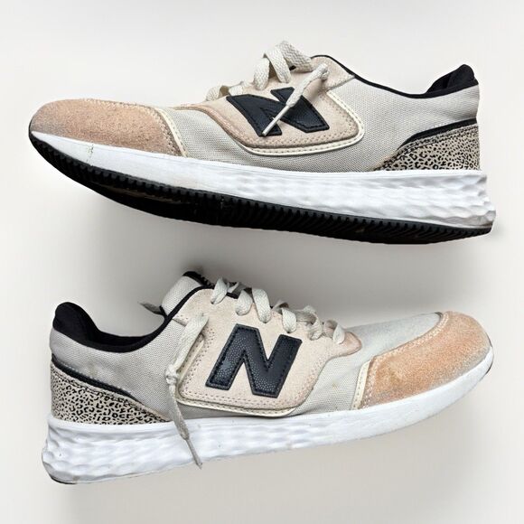 New Balance Womens Shoes Size 10 X-70 Cheetah Print Turtle Dove Black Cream - Picture 1 of 8